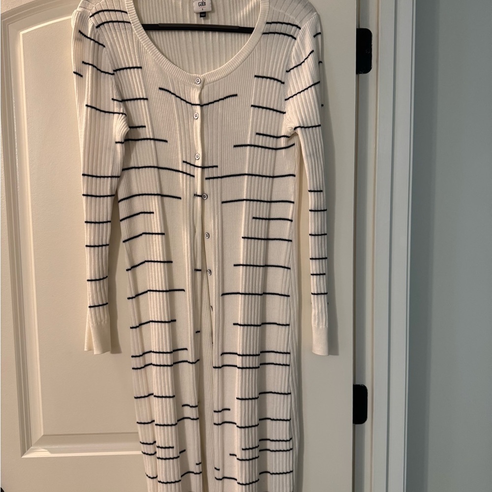 CAbi White and Black Striped Sweater